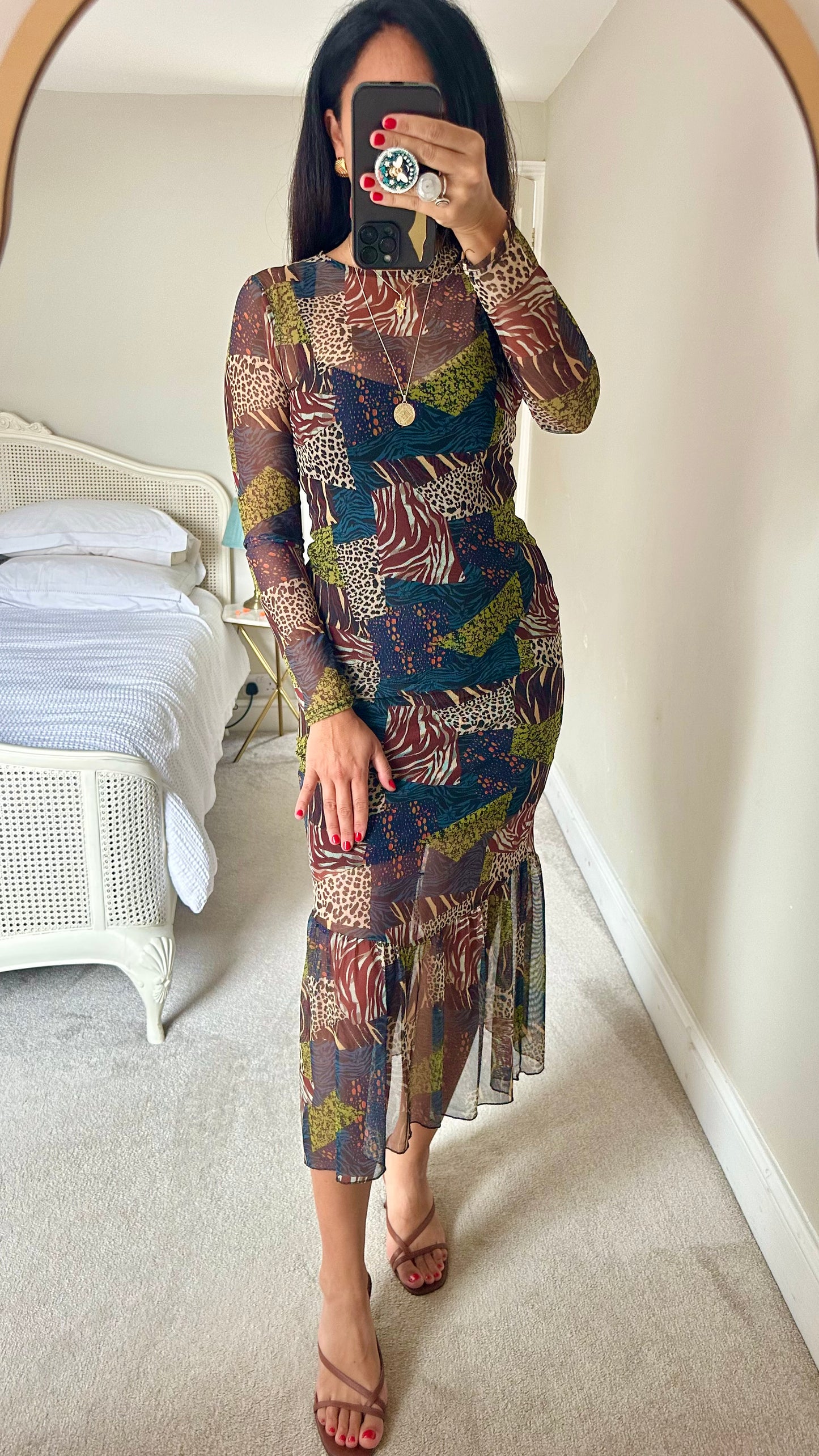 Never Fully Dressed animal print mesh event dress midi medium UK 10 vgc w25