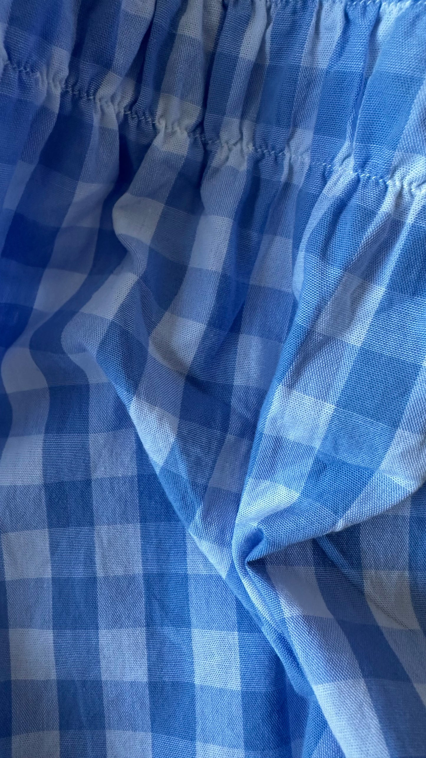 Kitri light blue white gingham check midi off shoulder dress medium UK 14 vgc