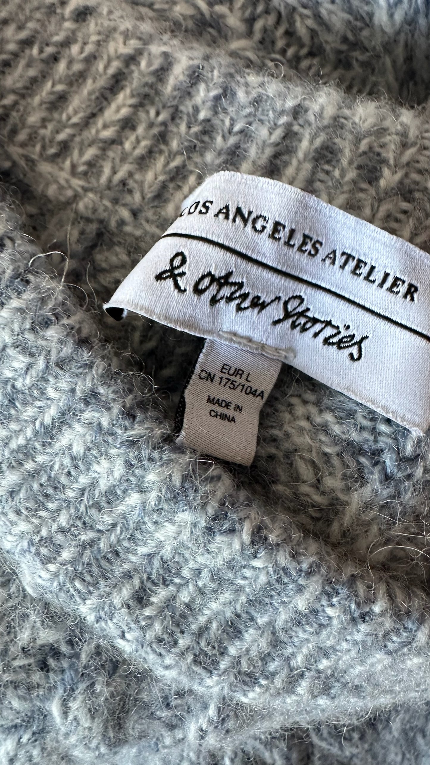 & other stories light blue white grey cable knit alpaca wool blend jumper extra large UK 14 vgc w25
