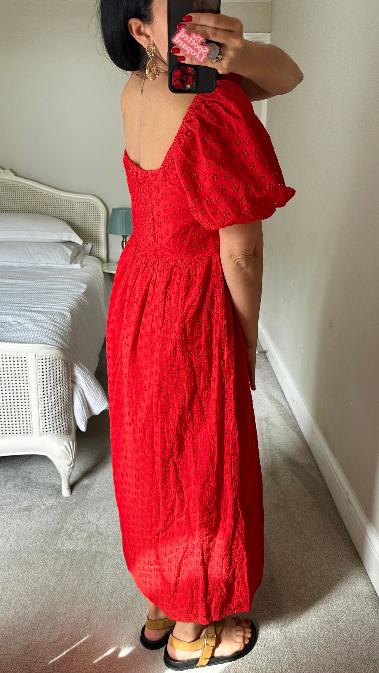 Selected Femme @ Anthropologie Red broderie anglaise cotton dress medium large UK 14+