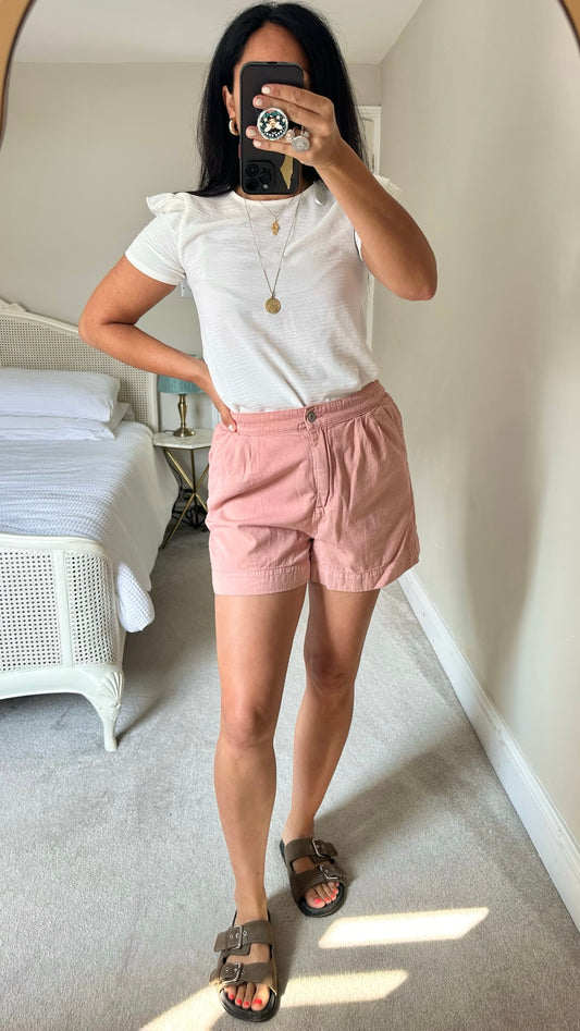 Mango rose dusky pink button up shorts holiday medium M UK 10