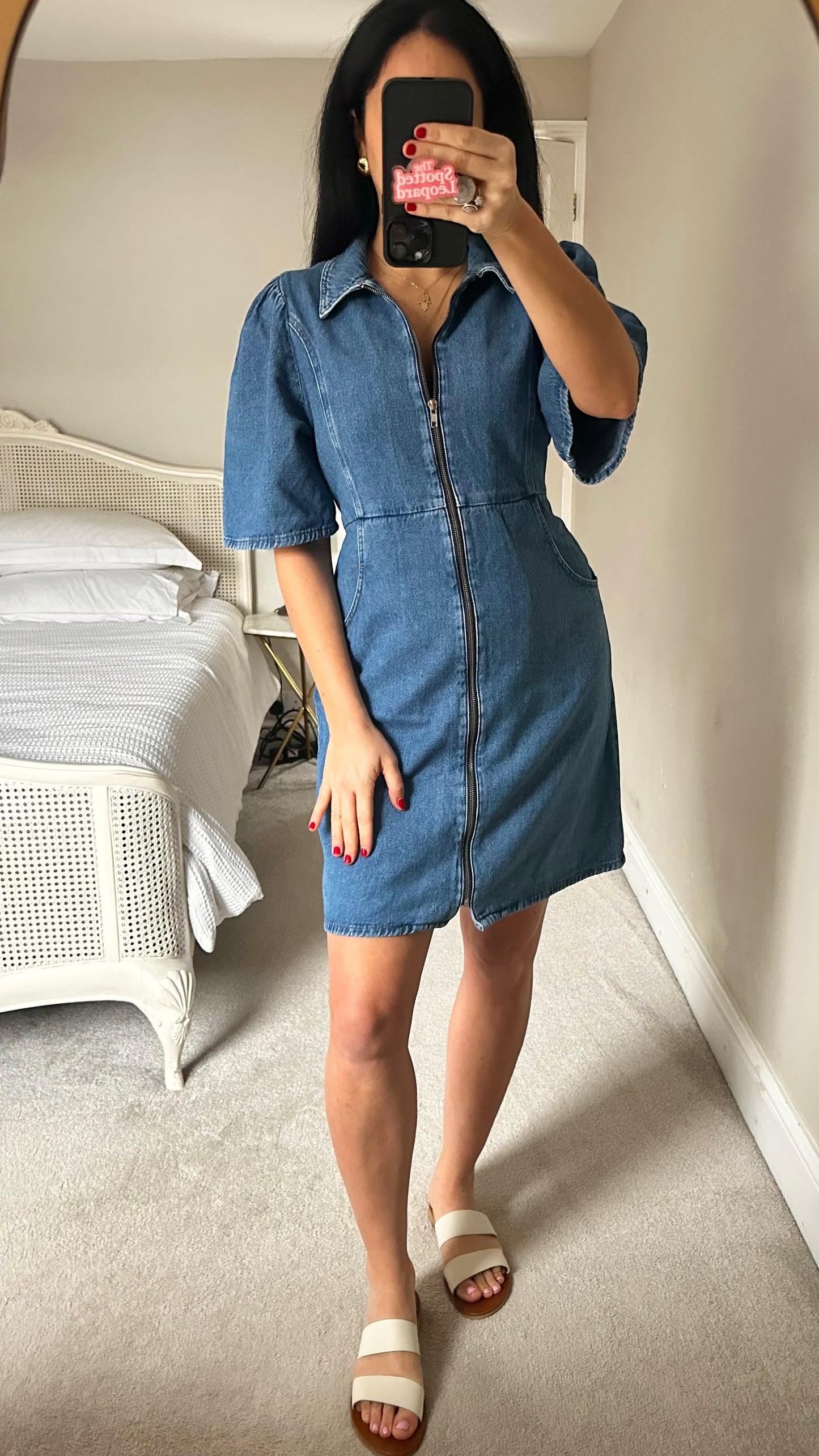 Gestuze navy blue denim jeans zip up mini dress medium UK 14 vgc