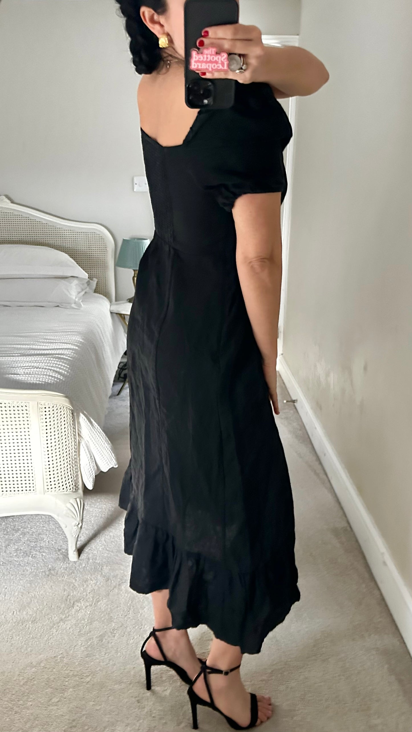 & other stories black linen side split midi holiday event dress medium UK 12-14 vgc