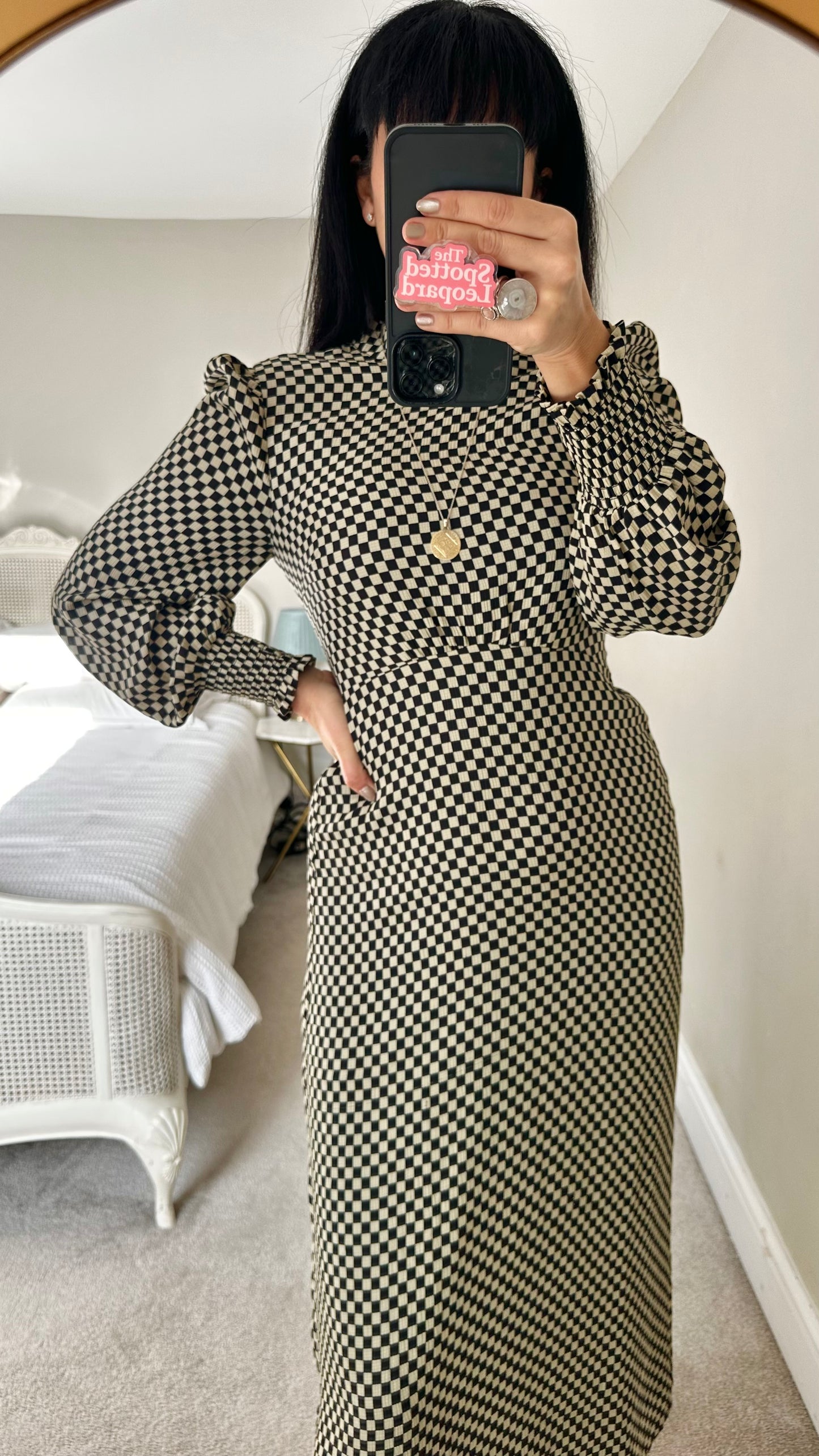 Whistles black cream chequered midi long dress UK 12 vgc event