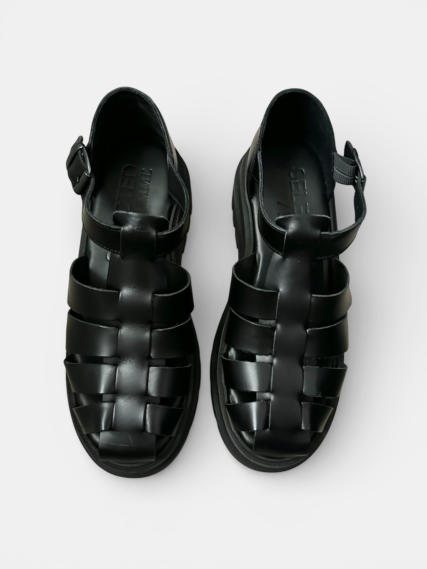 Selected Femme @ Anthropologie black fisherman cage sandals shoes UK 5 EU 38 new bnib