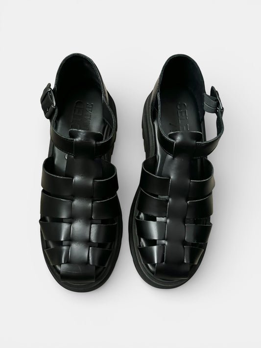 Selected Femme @ Anthropologie black fisherman cage sandals shoes UK 5 EU 38 new bnib