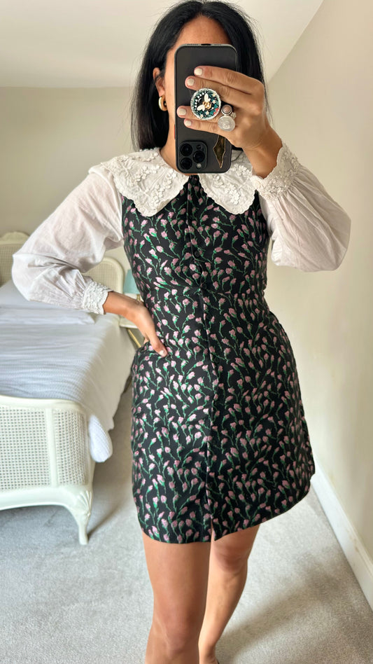 & other stories black pink oversized collar mini dress medium large UK 10 12 vgc