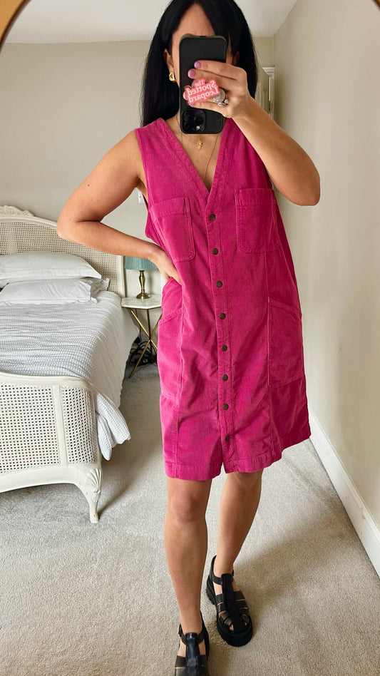 Oliver bonas pink corduroy cotton button up mini dress extra small medium UK 6 14 vgc