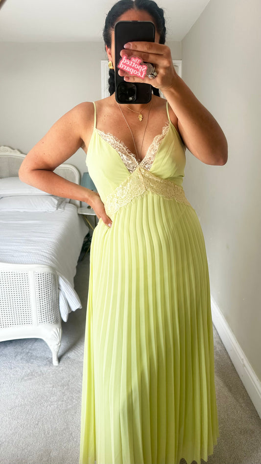 ASOS lime green lace midi dress wedding event small UK 10 vgc