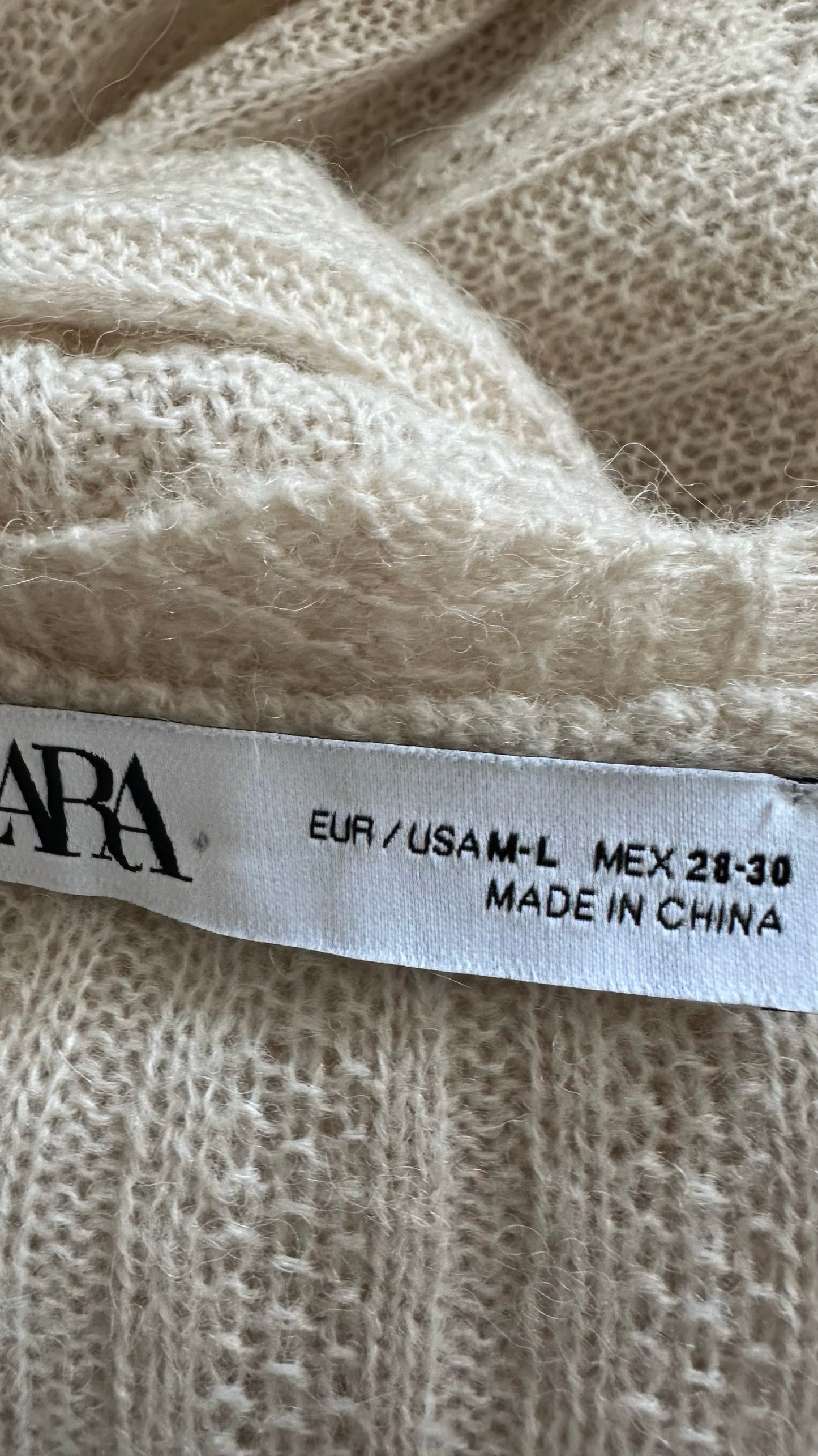 Zara alpaca blend white cream knit midi dress medium M UK 10 12 NWOT