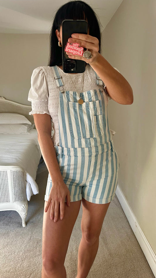 Topshop light blue white stripe shorts dungarees playsuit small UK 8 vgc