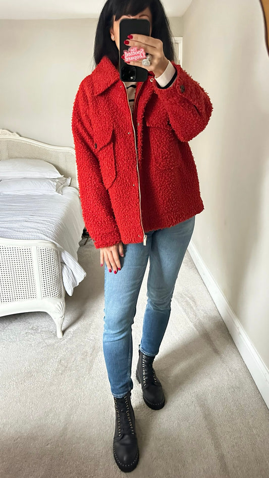 Ro & Zo bright red zip up coat jacket medium M UK 10-12 XMS25