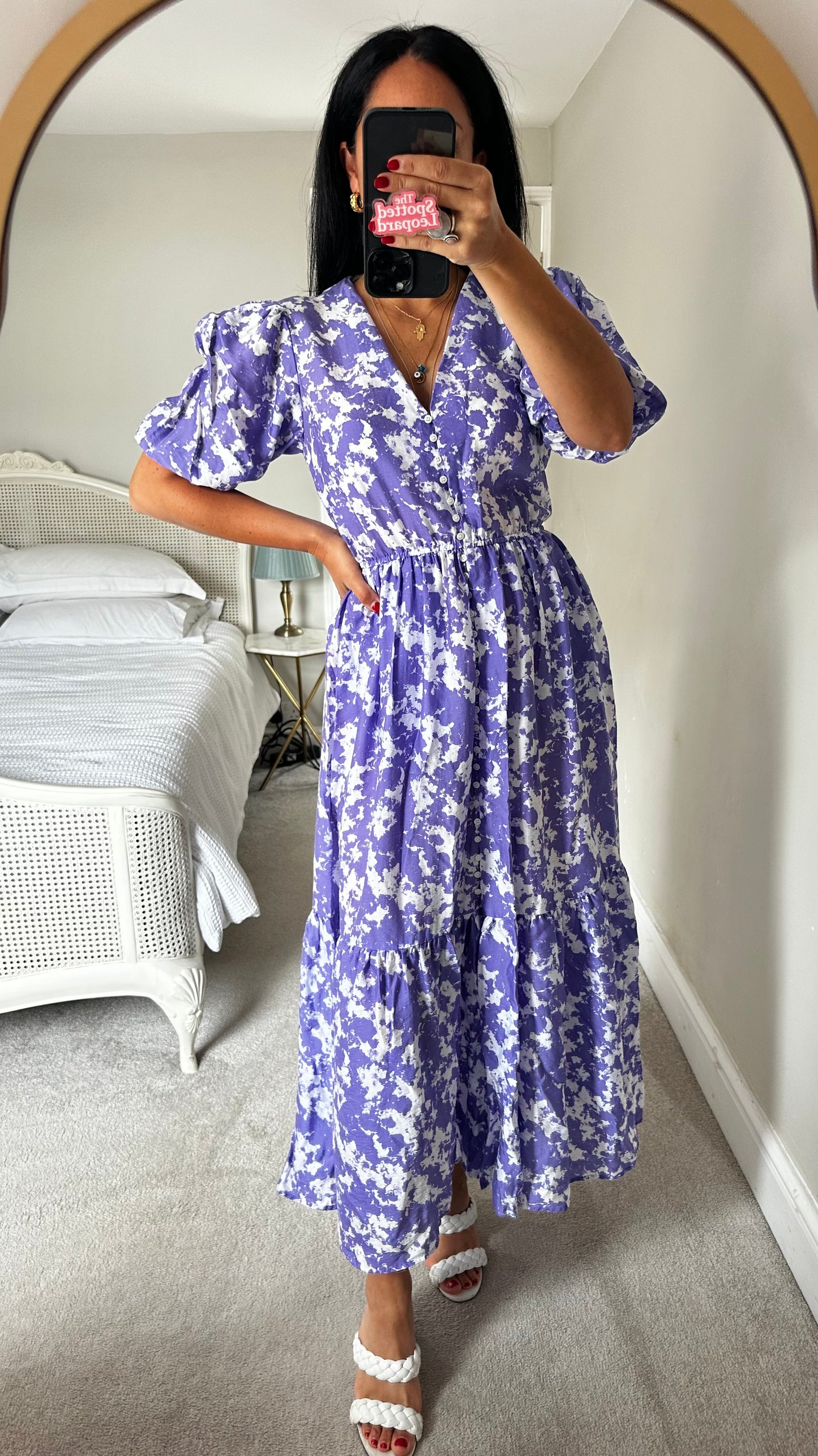 & other stories lilac white clouds printed midi long dress small UK 10 vgc