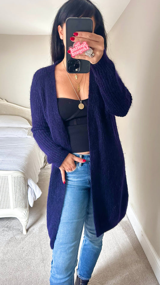 COS navy blue mohair wool blend knitted cardigan jumper small UK 8 vgc