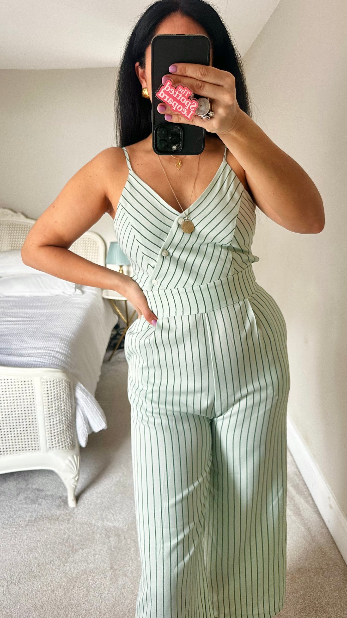 Liquorice mint green pinstripe jumpsuit trousersuit small UK 8 vgc