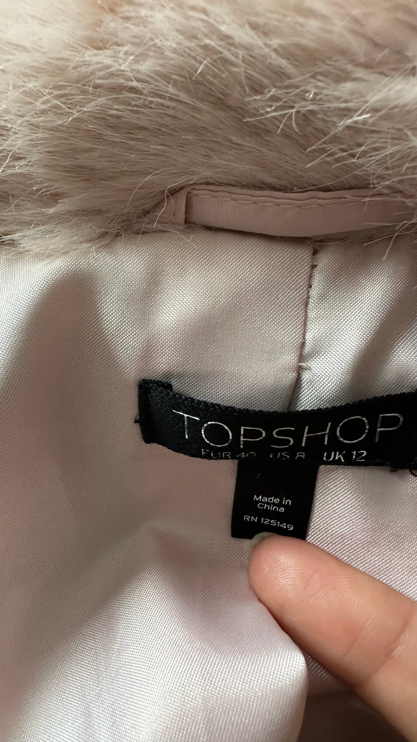 Topshop leopard print pink faux fur jacket coat large L UK 12 excellent used condition
