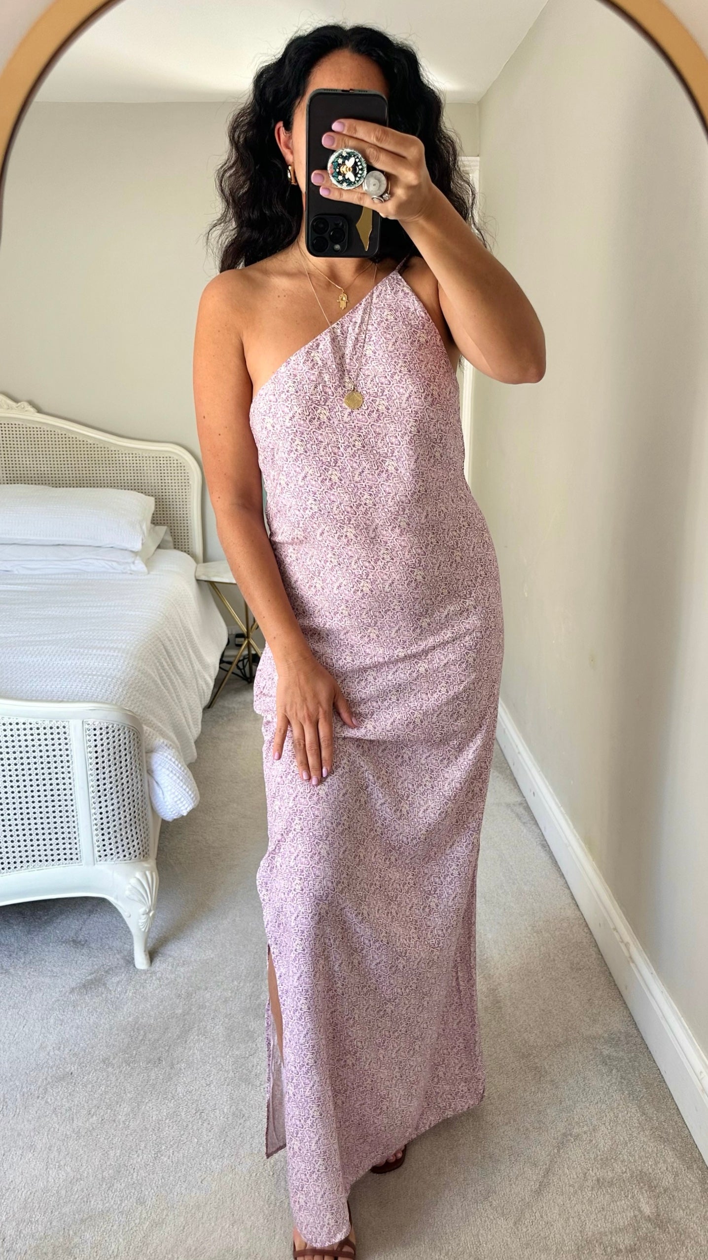 Mango one-shoulder lilac and cream holiday dress extra large UK 12-14 vgc