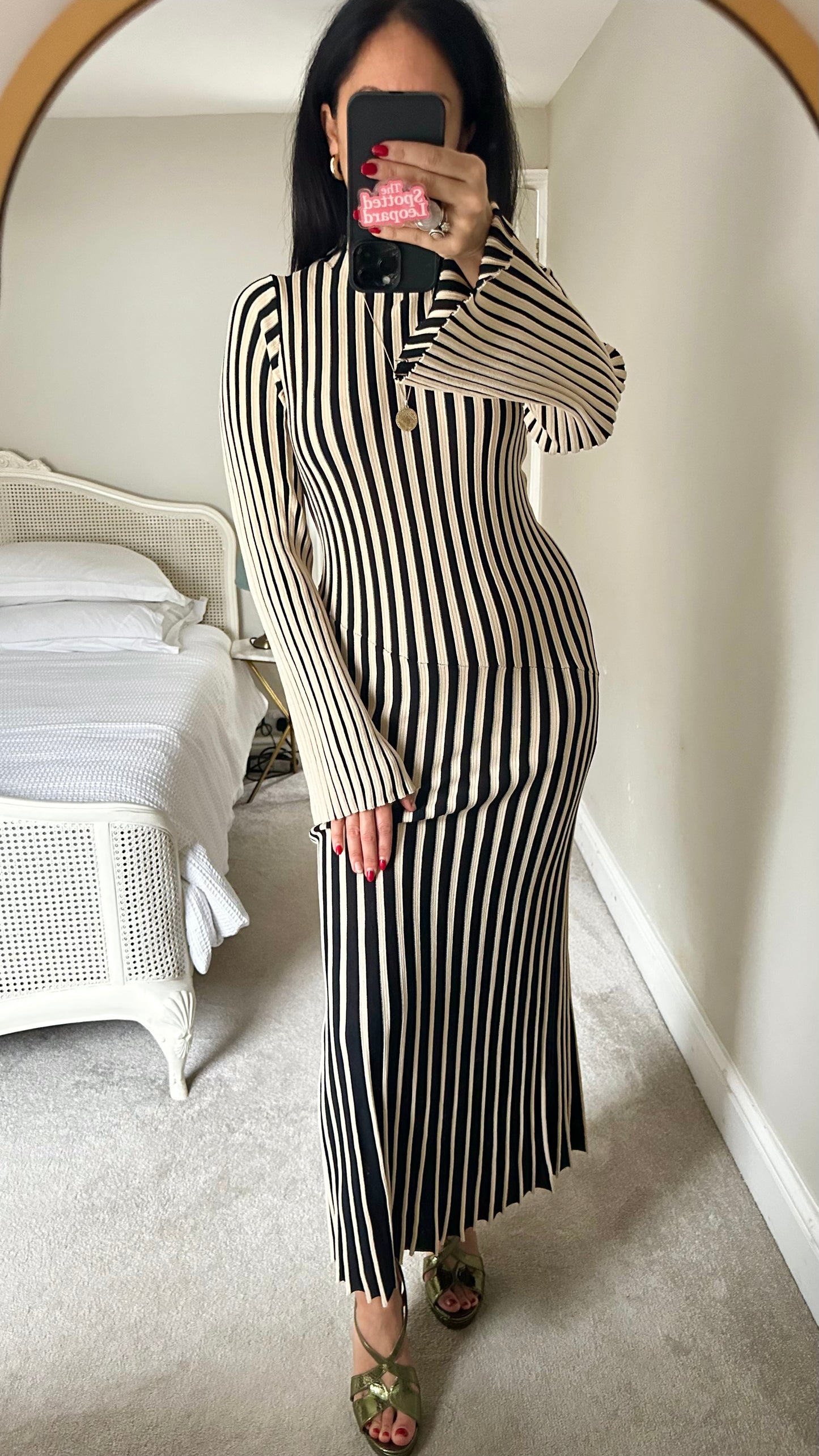 Topshop black cream stripe knitted jumper dress long maxi tall large UK 12-14 vgc event