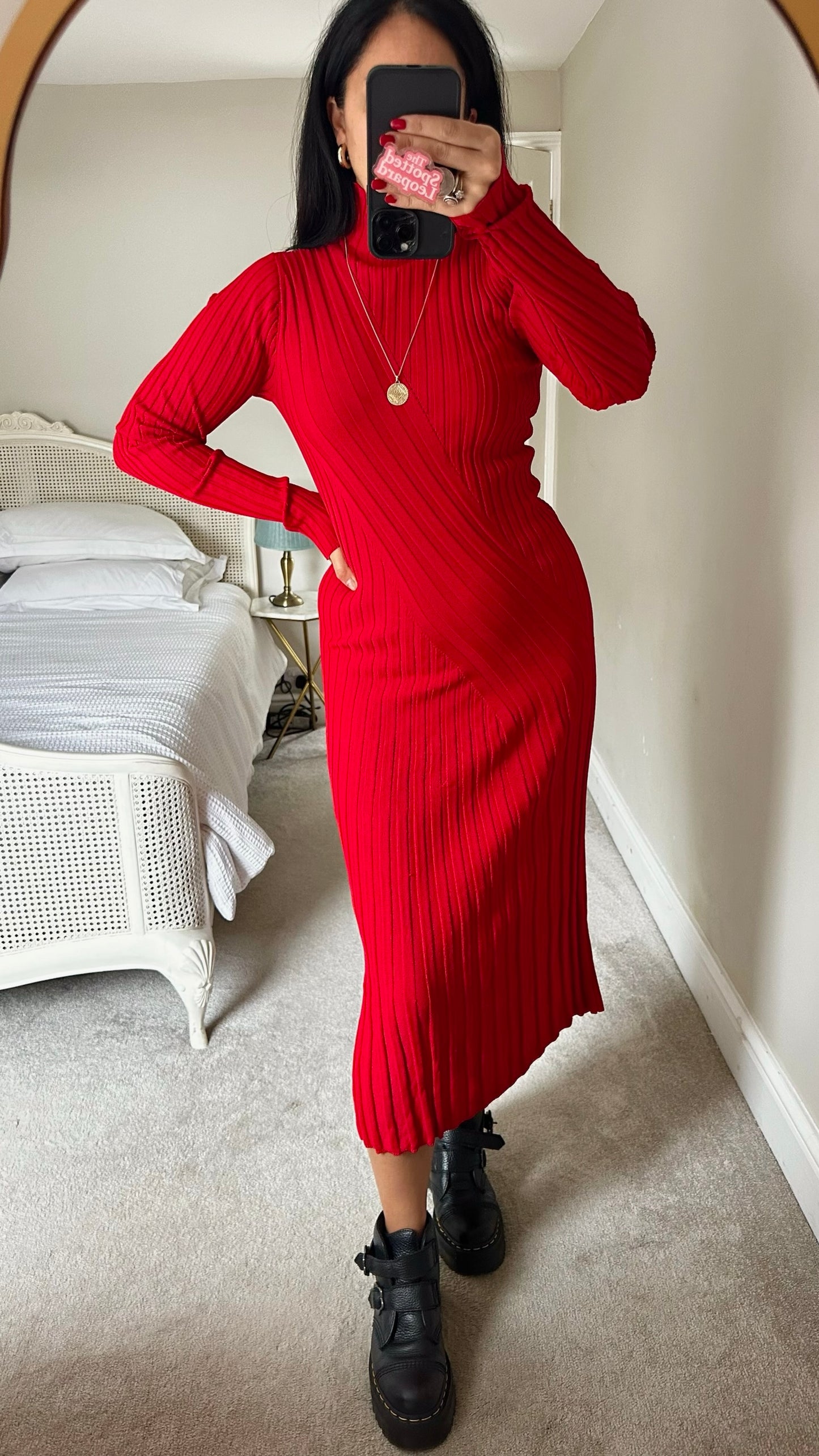 Topshop bright red ribbed knitted maxi jumper dress large UK 12-14 vgc XMS25