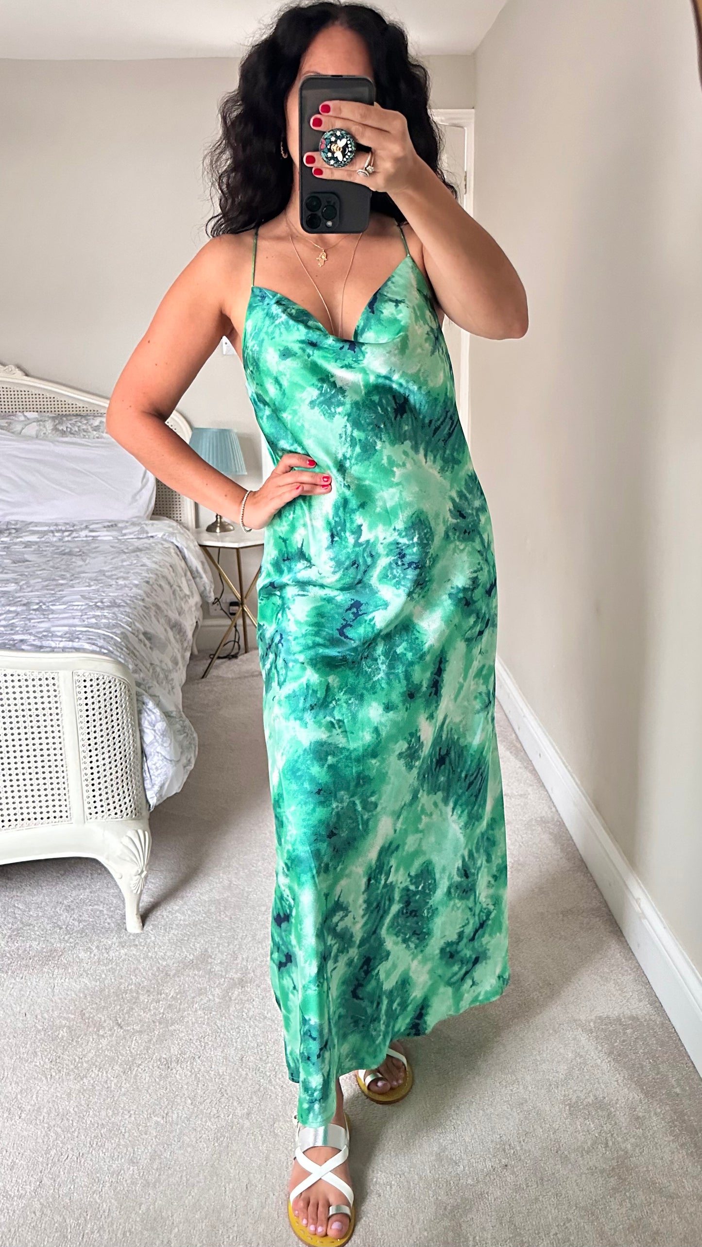 Object bright emerald green tie dye backless maxi long dress large UK 12 vgc