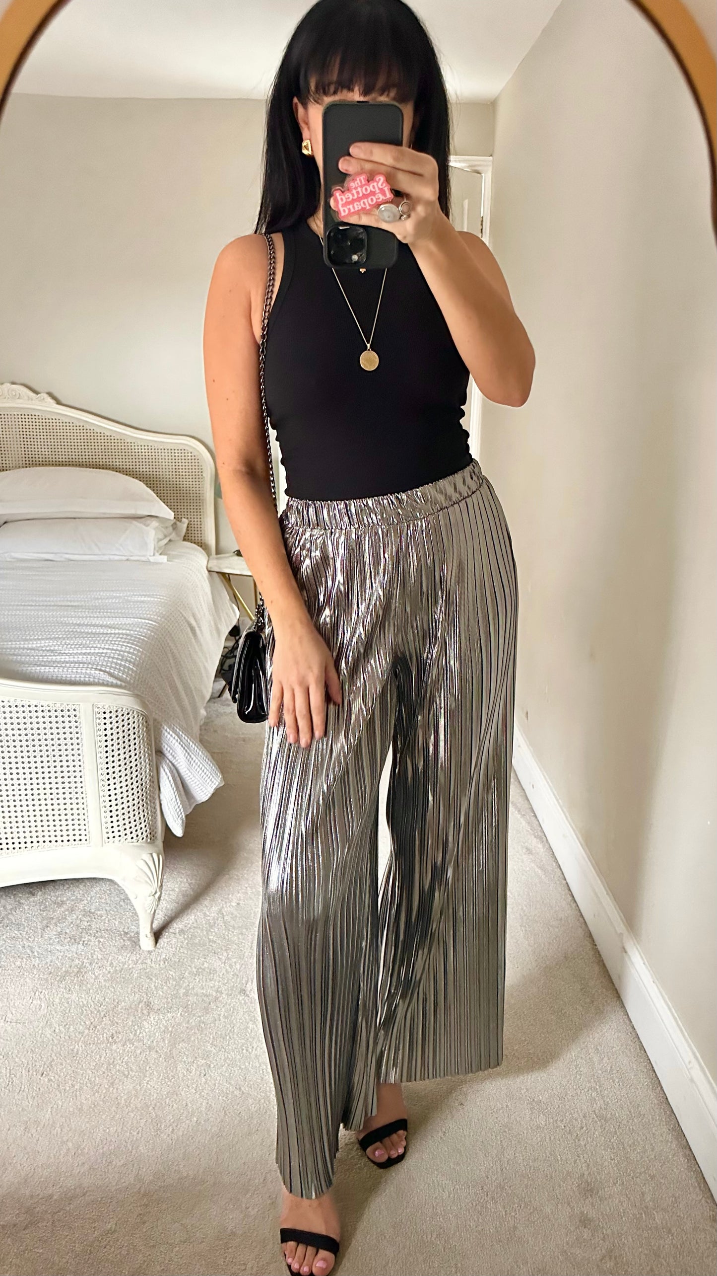 Selected Femme @ Anthropologie silver plissé metallic palazzo trousers large UK 12 14 vgc
