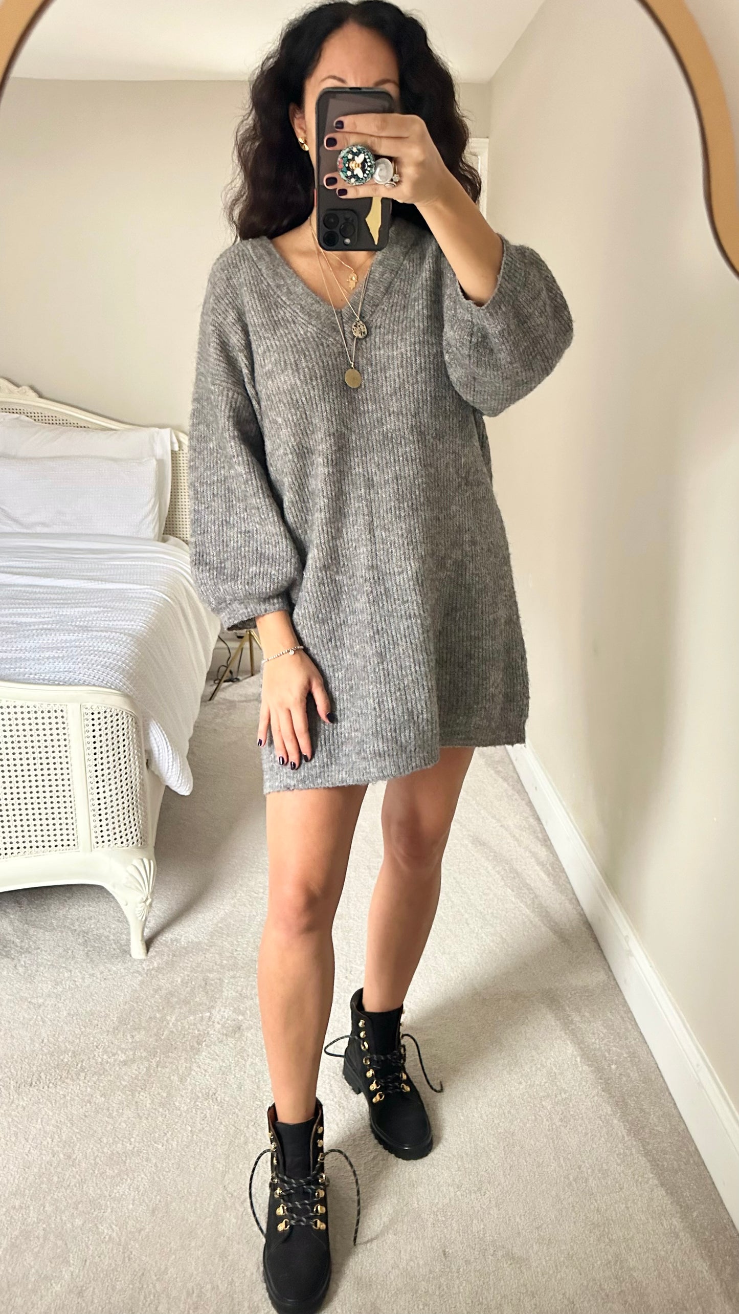 Object grey knitted mini dress alpaca blend wool large UK 12 vgc