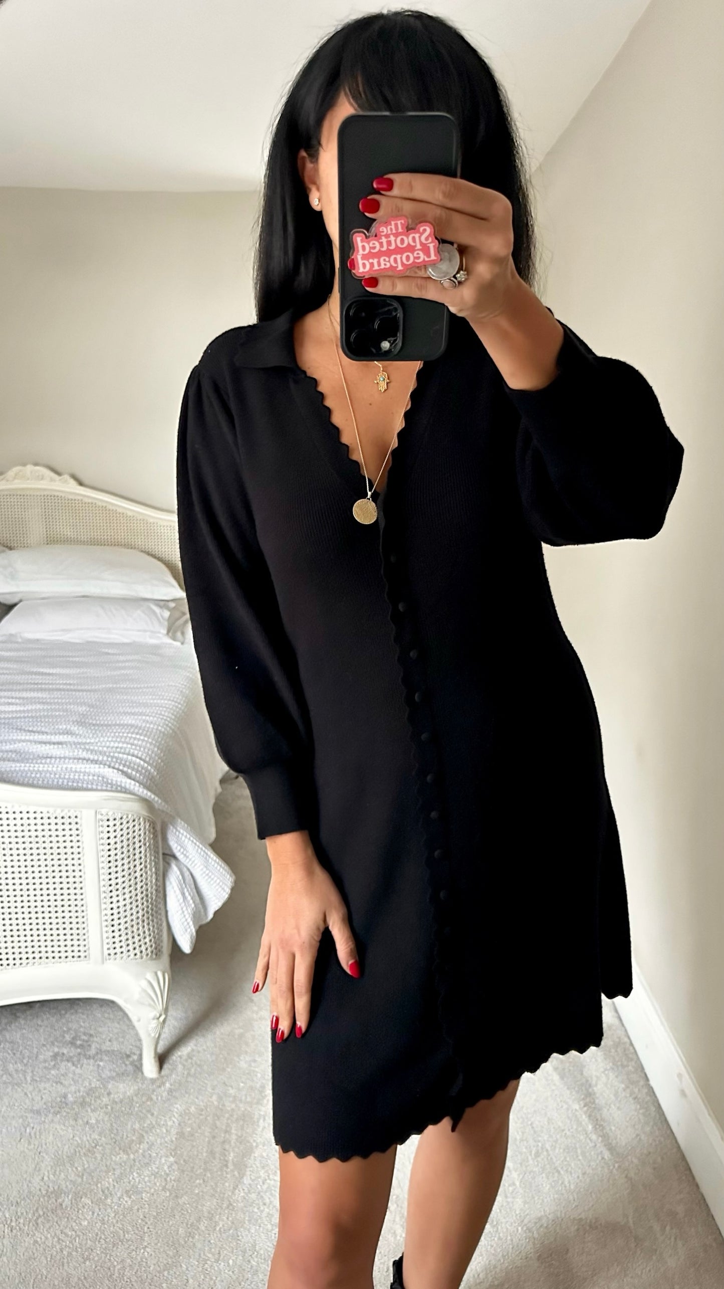 Oliver bonas black knit scallop edge jumper mini dress medium M UK 10-12 excellent used condition