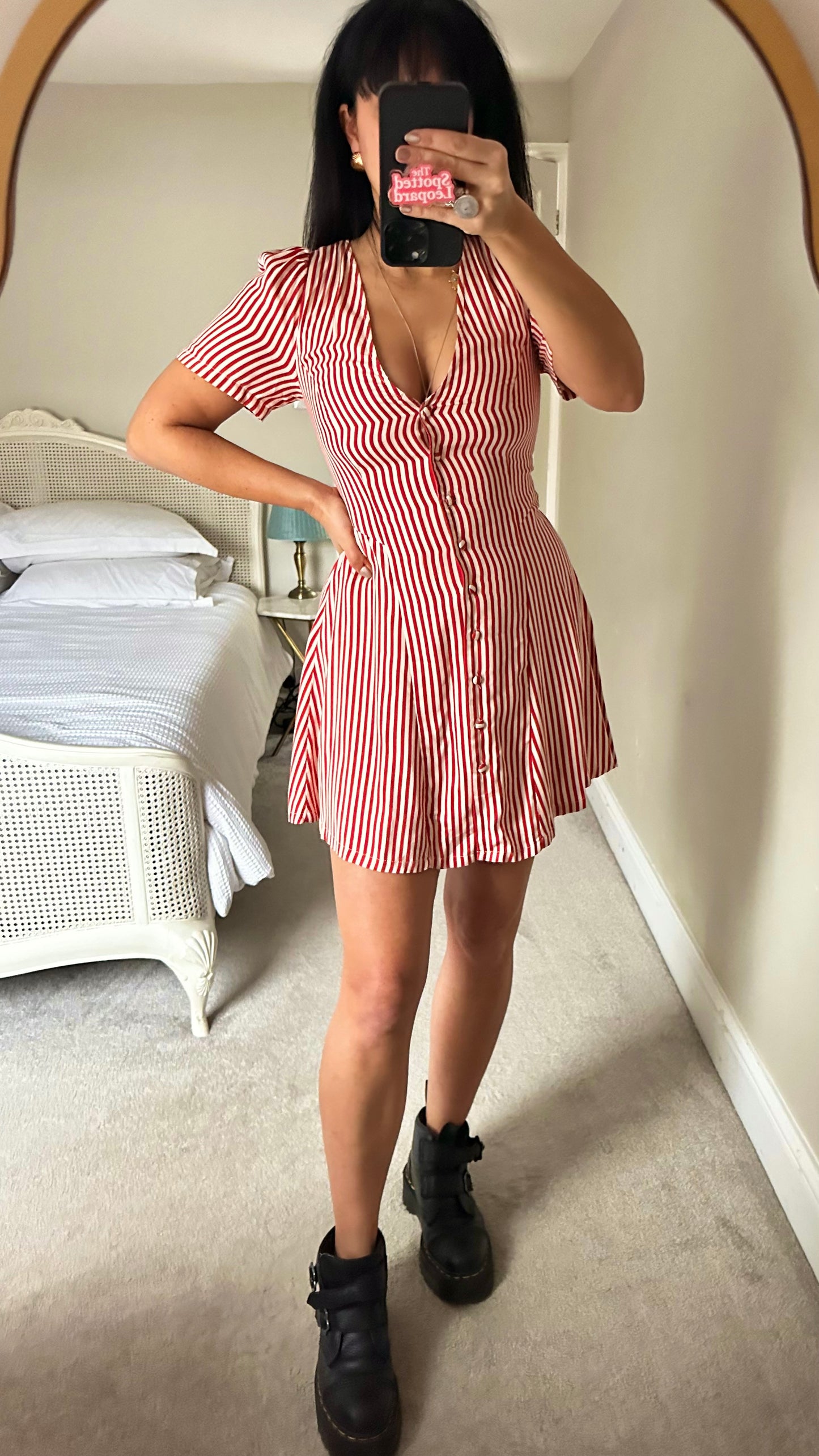 Nobody’s Child red cream candy stripe mini button up dress small medium UK 8 12 new bnwt