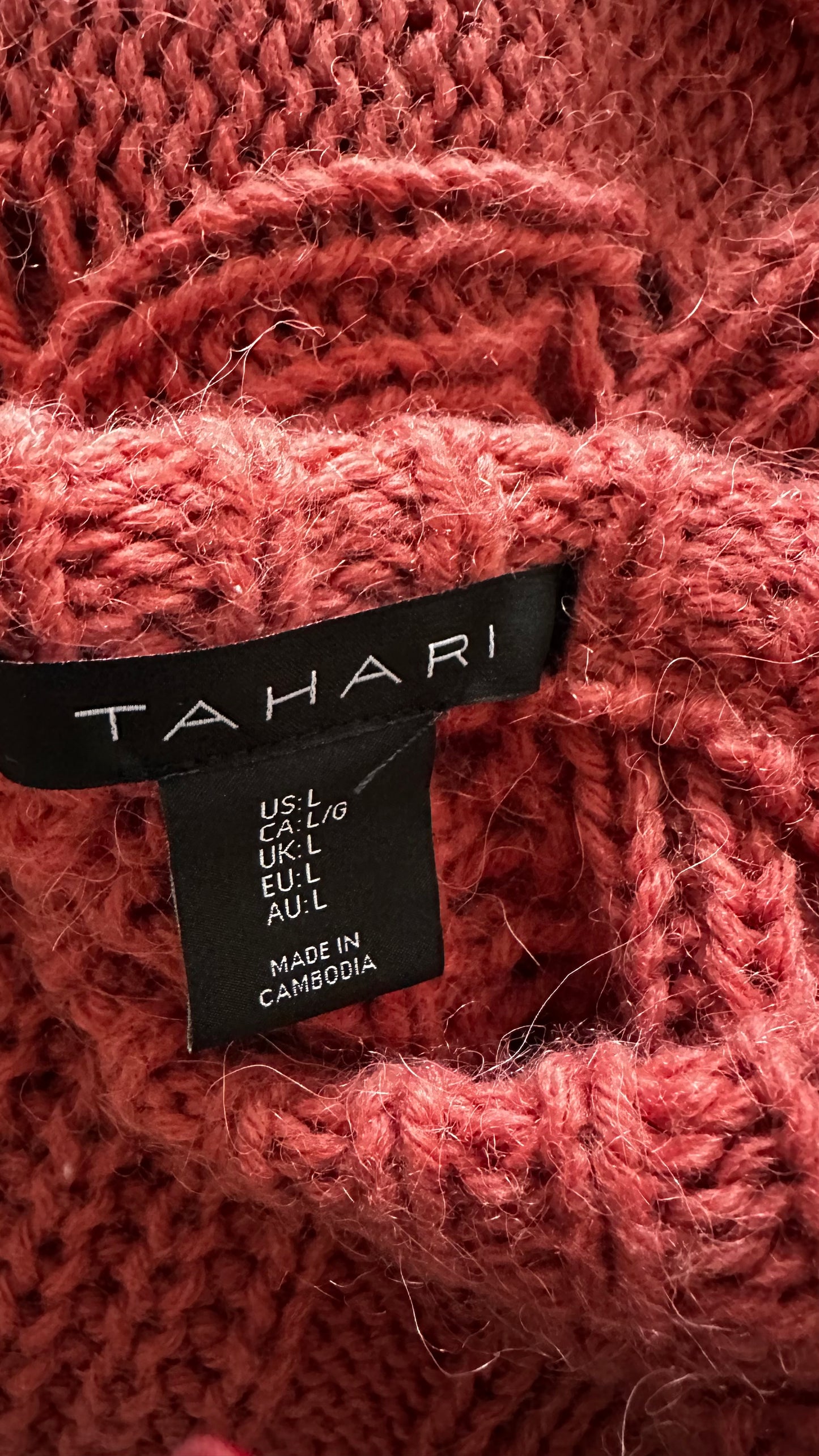 Tahari burnt orange coral pink alpaca wool blend knitted jumper large UK 12 vgc