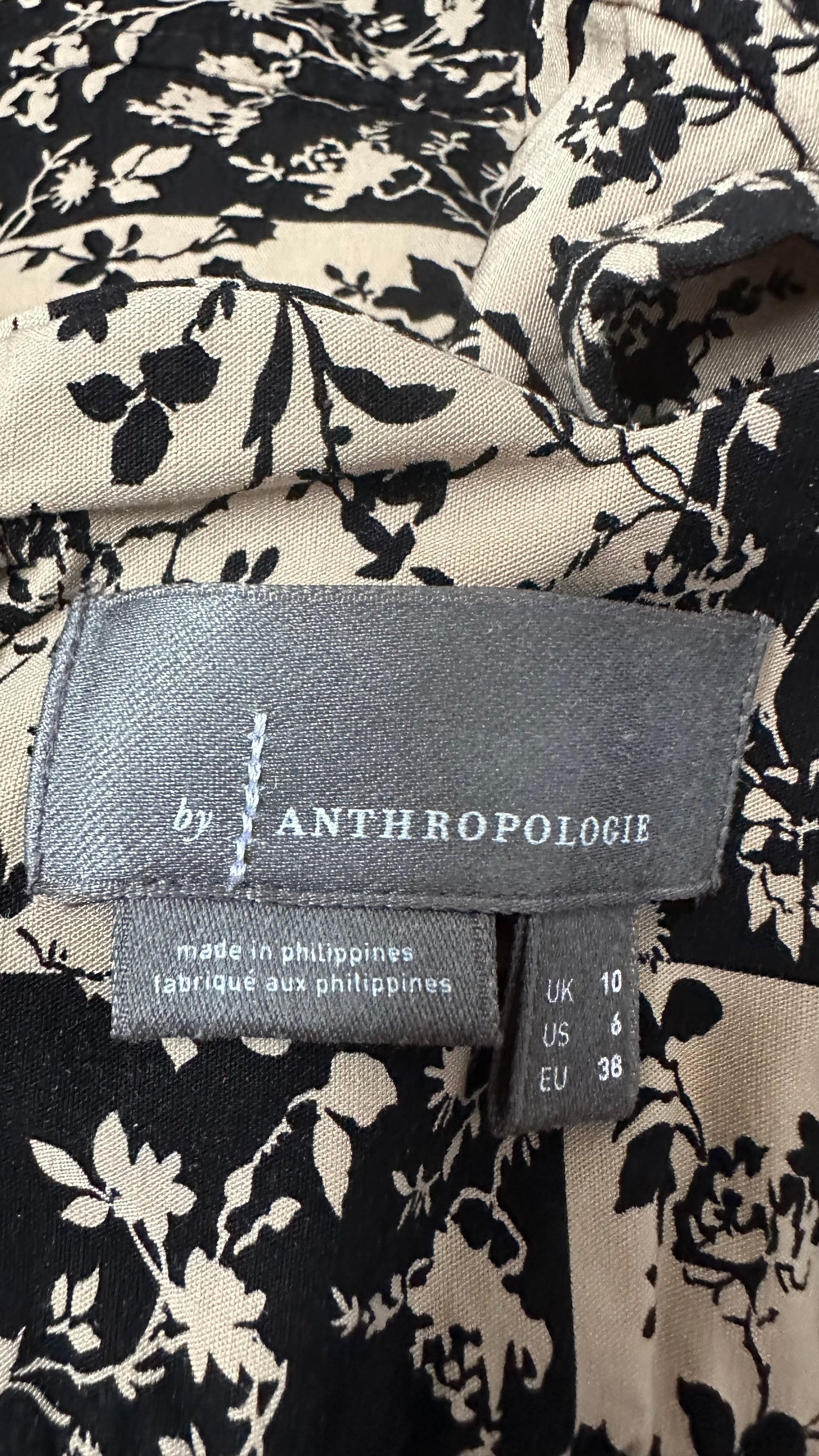 Anthropologie black beige floral chequered midi small UK 10 vgc holiday