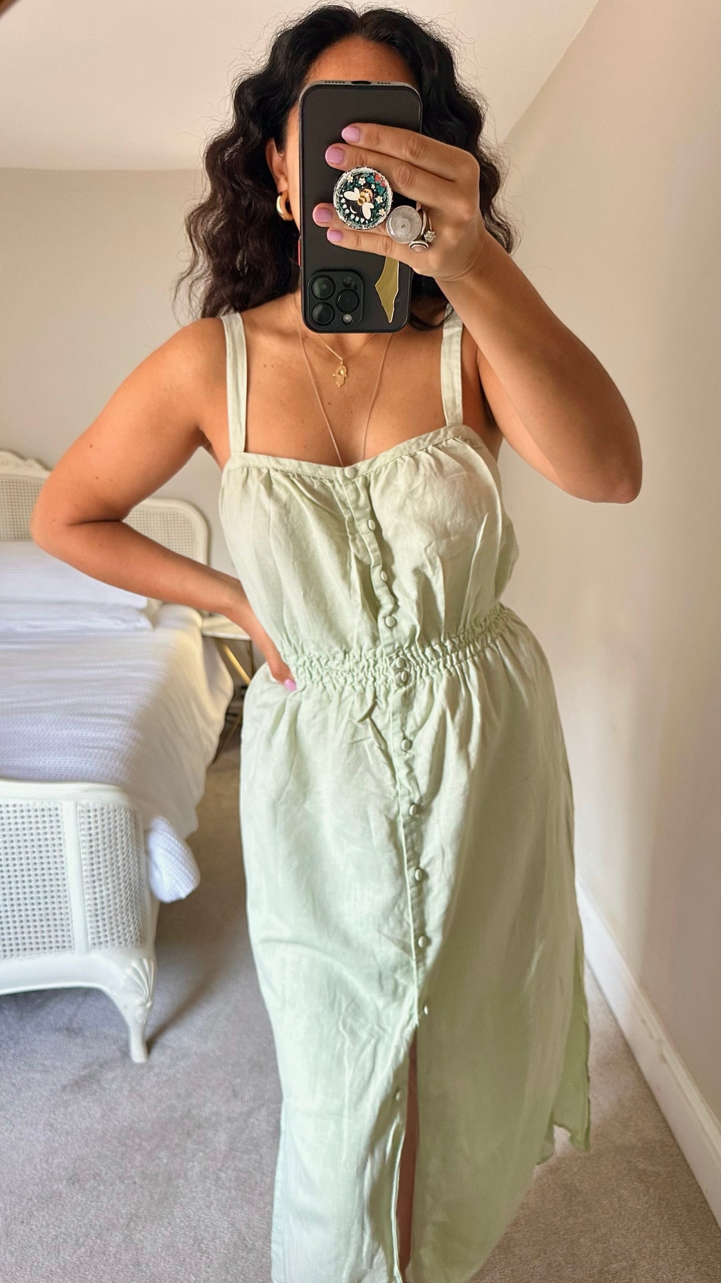 Zara light green button up maxi dress holiday extra large XL UK 14