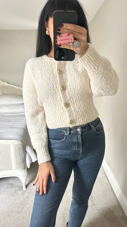 & other stories cream white wool blend knitted cardigan jumper small UK 8 vgc