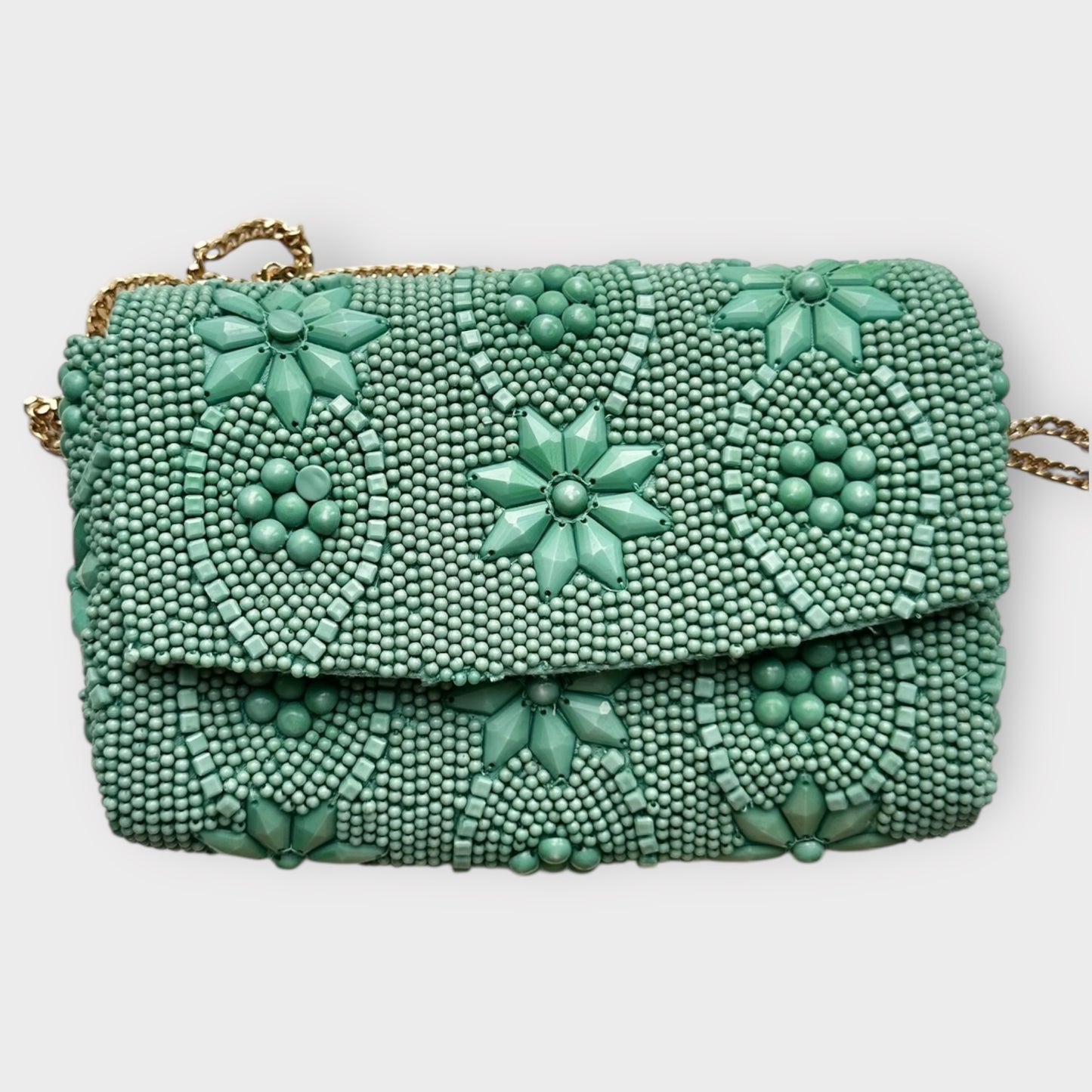 Anthropologie turquoise light green beaded clutch party bag small new bnwt event