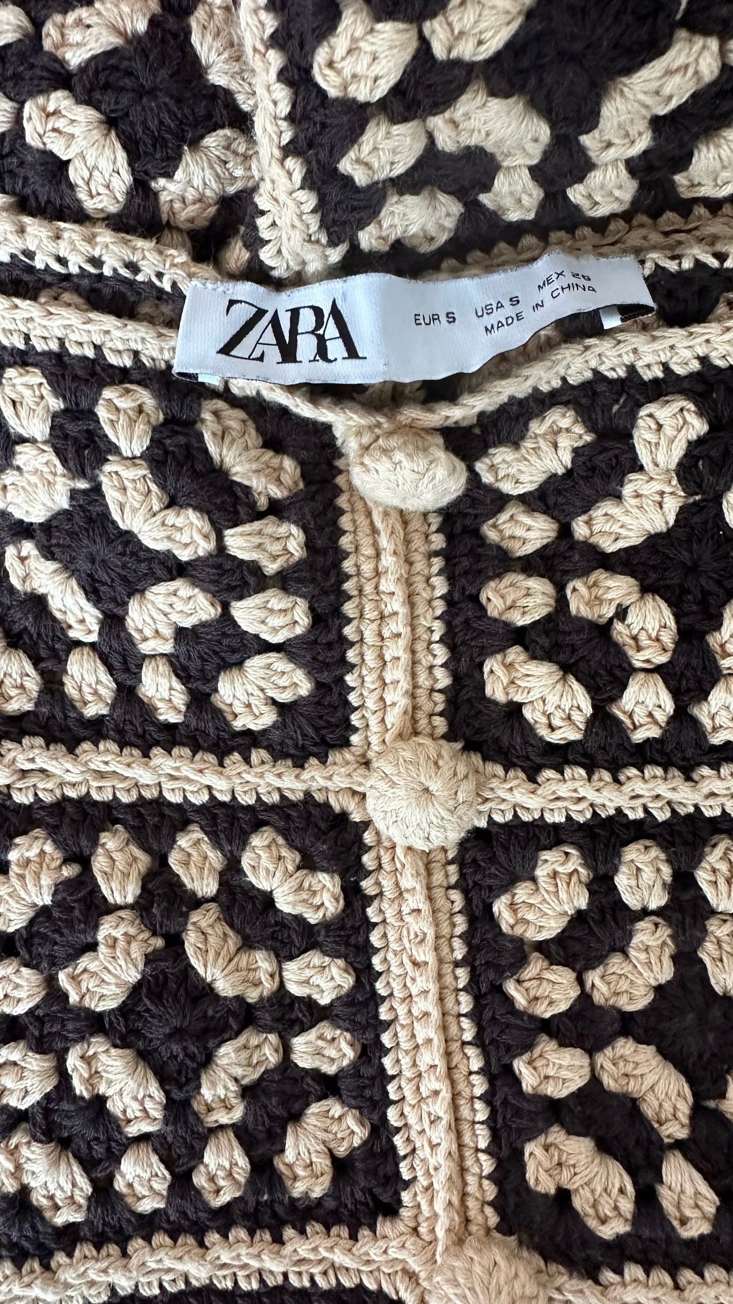 Zara brown cream crochet extra mini dress petite Medium M UK 10-12 excellent used condition