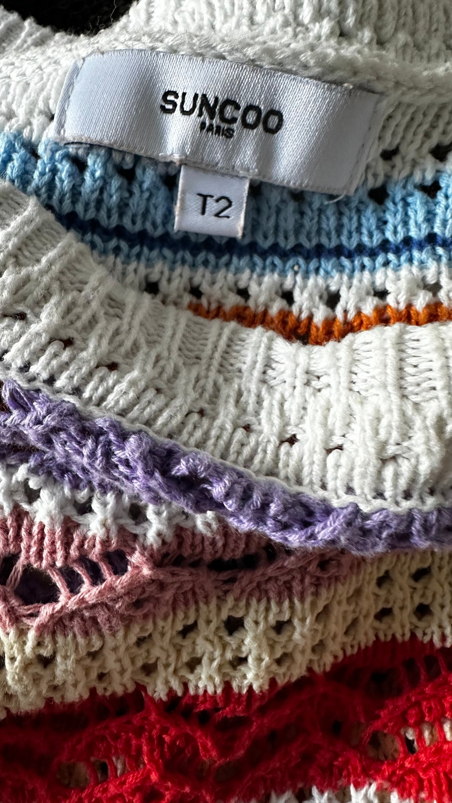 Suncoo orange red crochet top medium UK 12 vgc