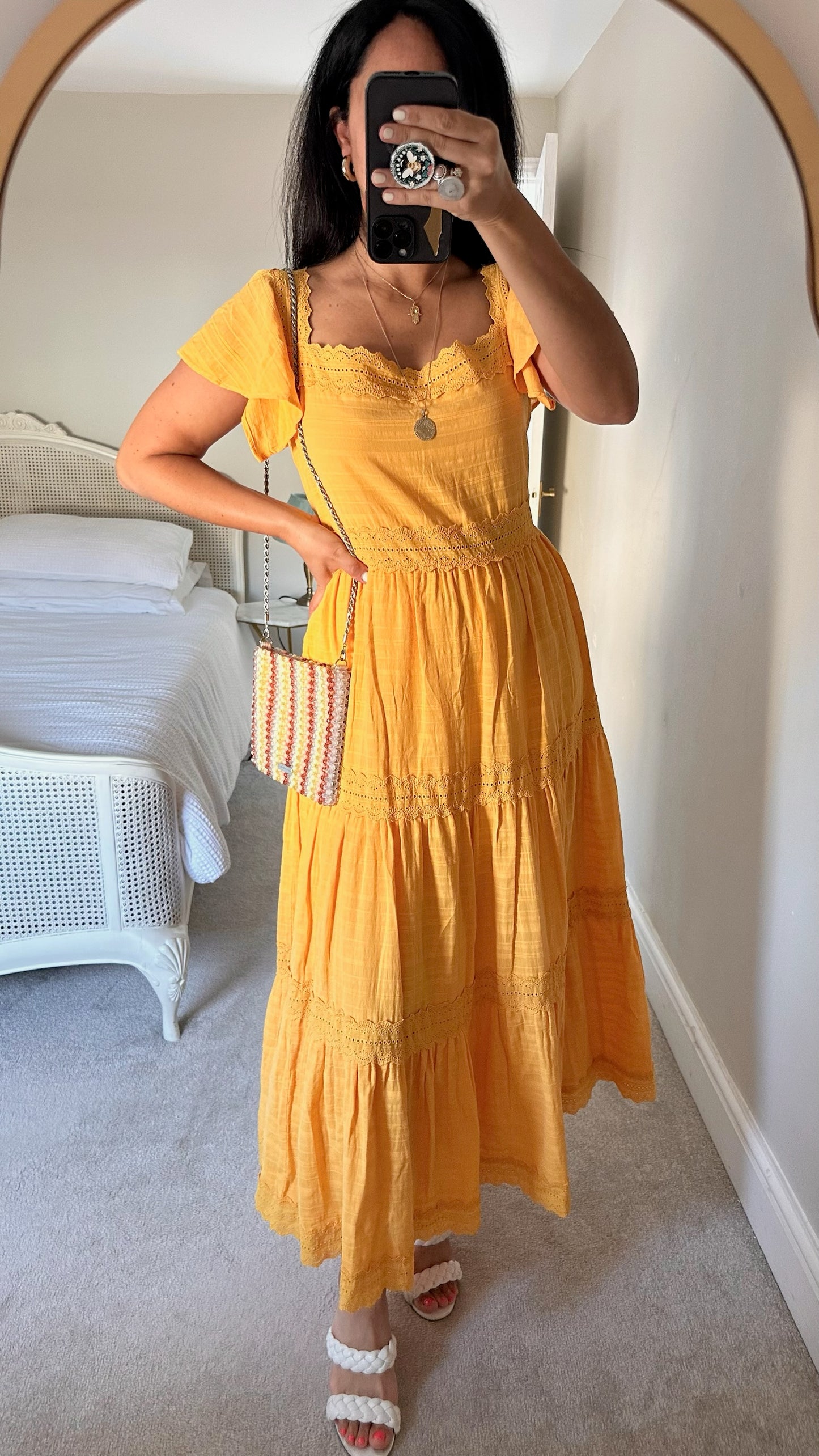 Ghost bright orange boho hippie maxi wedding guest dress extra large UK 14-16 vgc