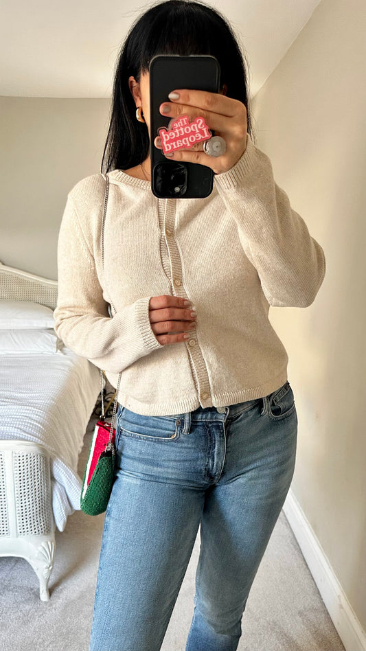 Selected Femme @ Anthropologie cream stone wool blend knitted cardigan jumper medium UK 12 vgc