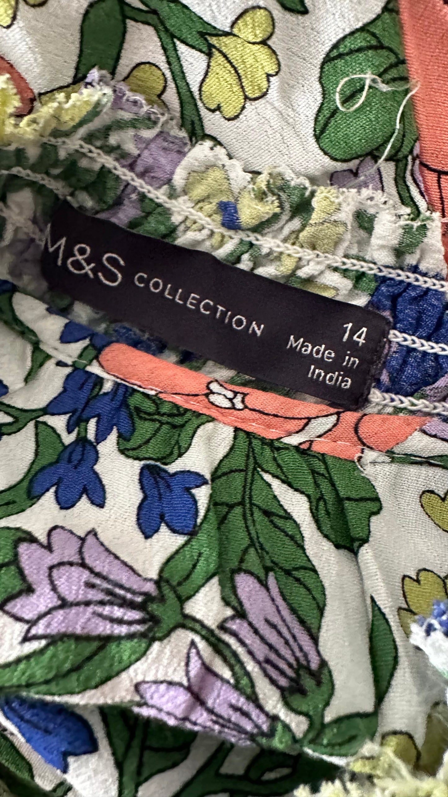 M&S Marks and Spencer lilac coral green white mid length dress UK 14 extra large vgc