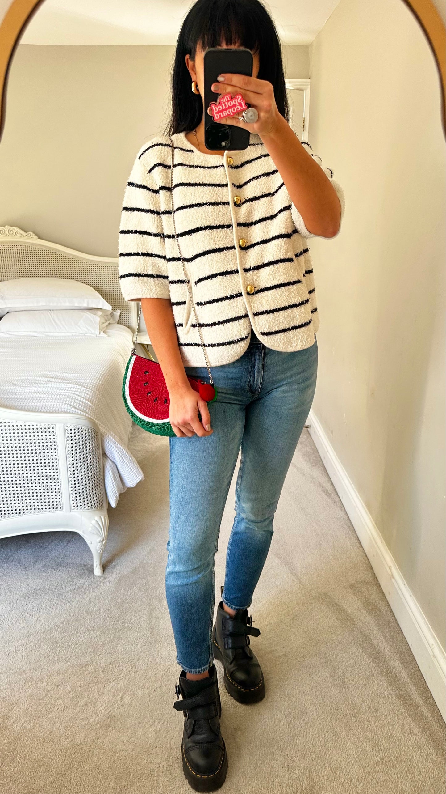 & other stories white cream black stripe chunky cardigan large UK 12-14 vgc