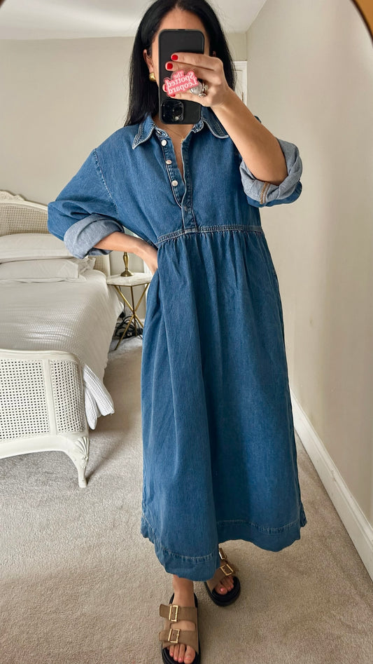 Seen Worn Kept @ Anthropologie denim button up midi long casual dress UK 12-14 vgc