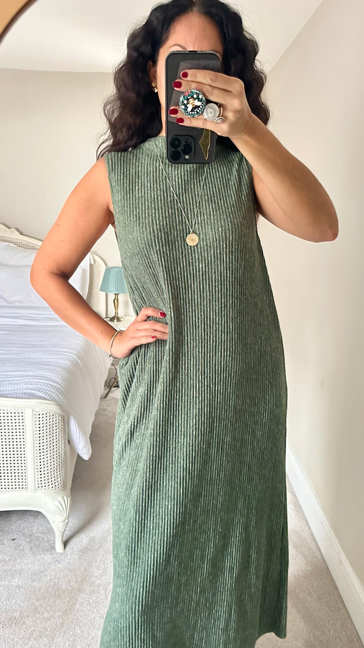 Zara olive green ribbed midi maxi dress small UK 8 10 vgc