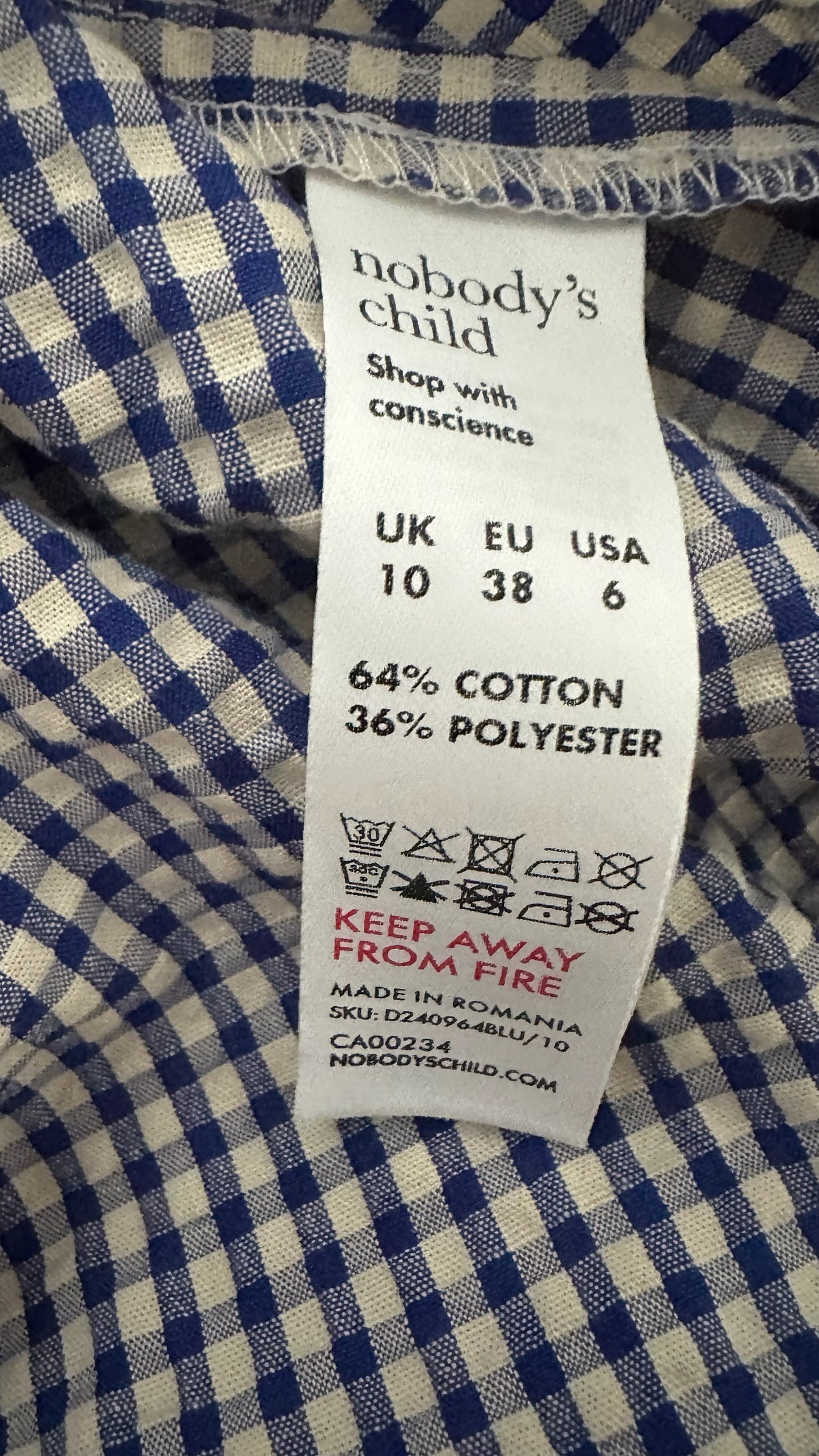 Nobodys child navy blue white gingham check side split dress UK 10 12 14 vgc