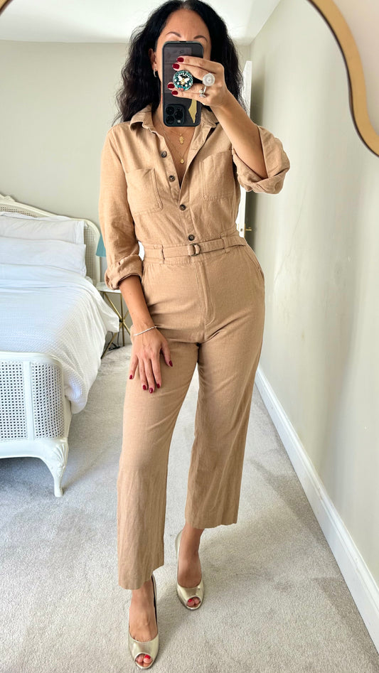 & other stories tan beige camel brushed cotton jumpsuit small medium UK 10 vgc