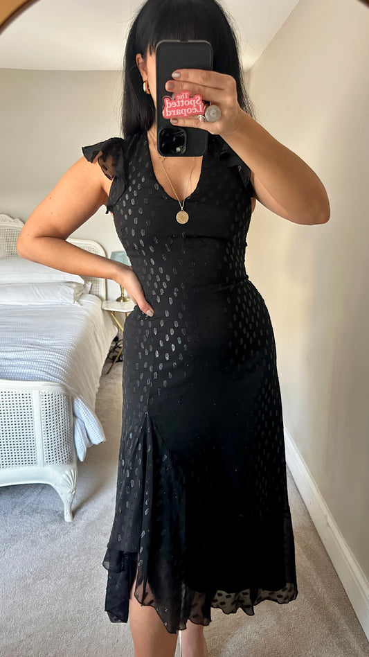 Warehouse black polka dot midi event party dress small UK 8 vgc