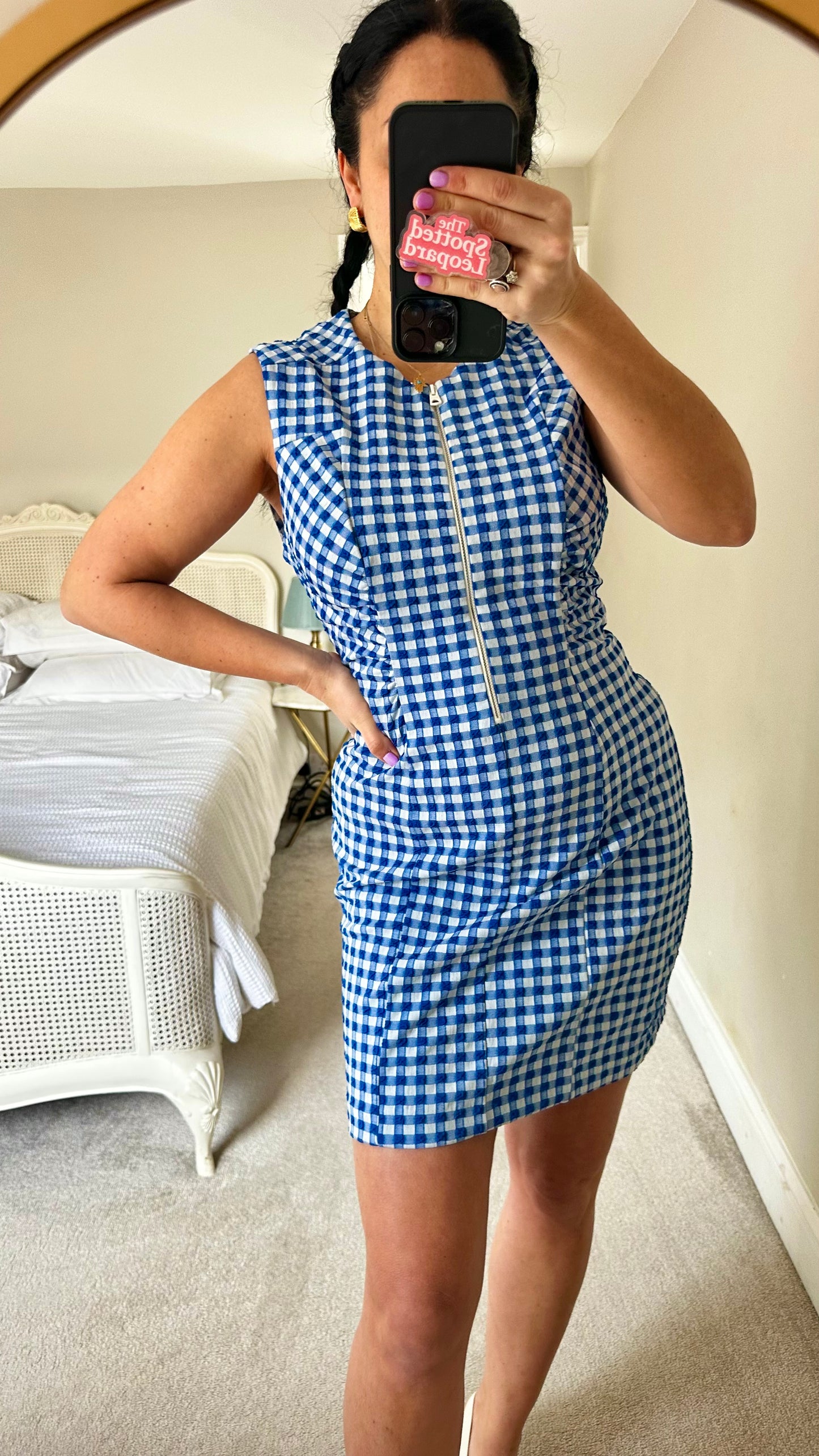 Bimba Y Lola blue white gingham check mini dress holiday large UK 14 vgc