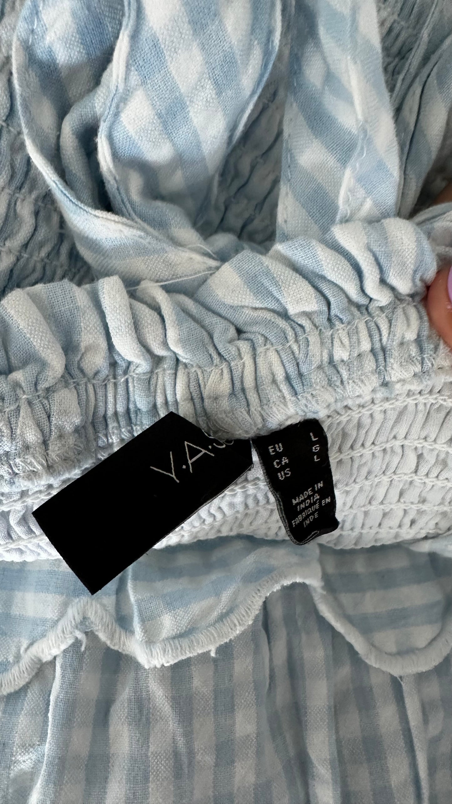 YAS light blue white gingham check long sun dress large UK 12-14