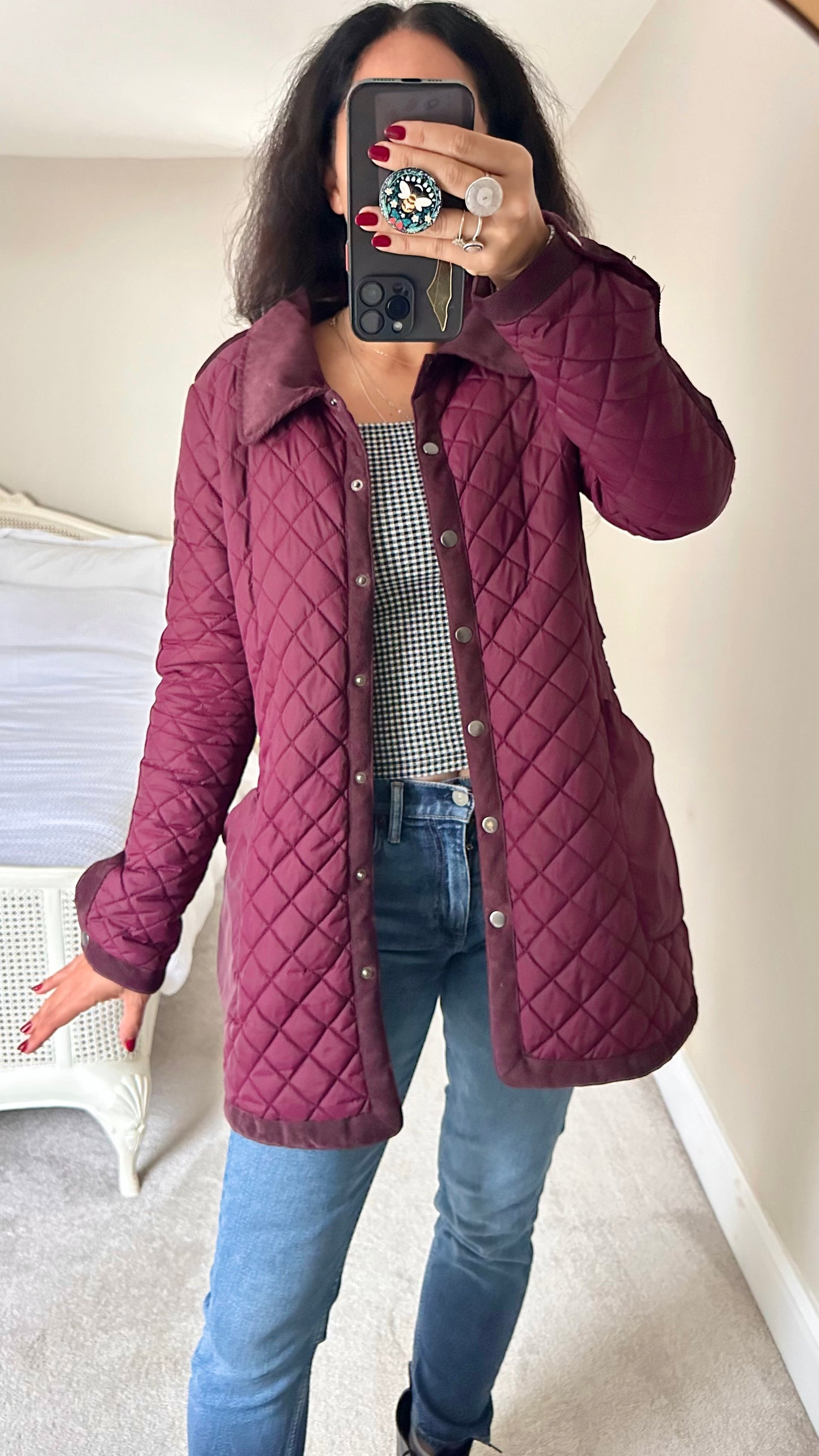 Warehouse burgundy red quilted jacket coat large UK 12-14 vgc