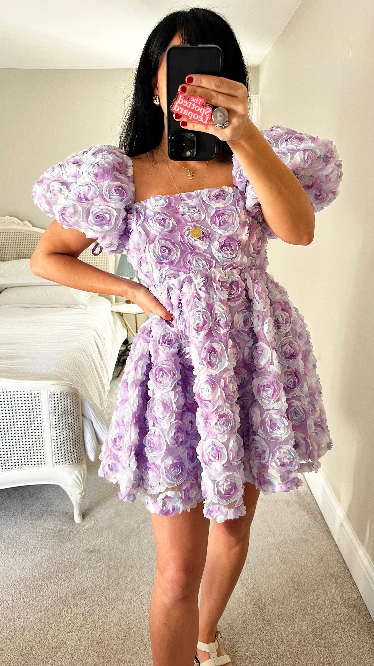 Forever Unique lilac pink roses floral statement mini dress medium UK 12 event vgc