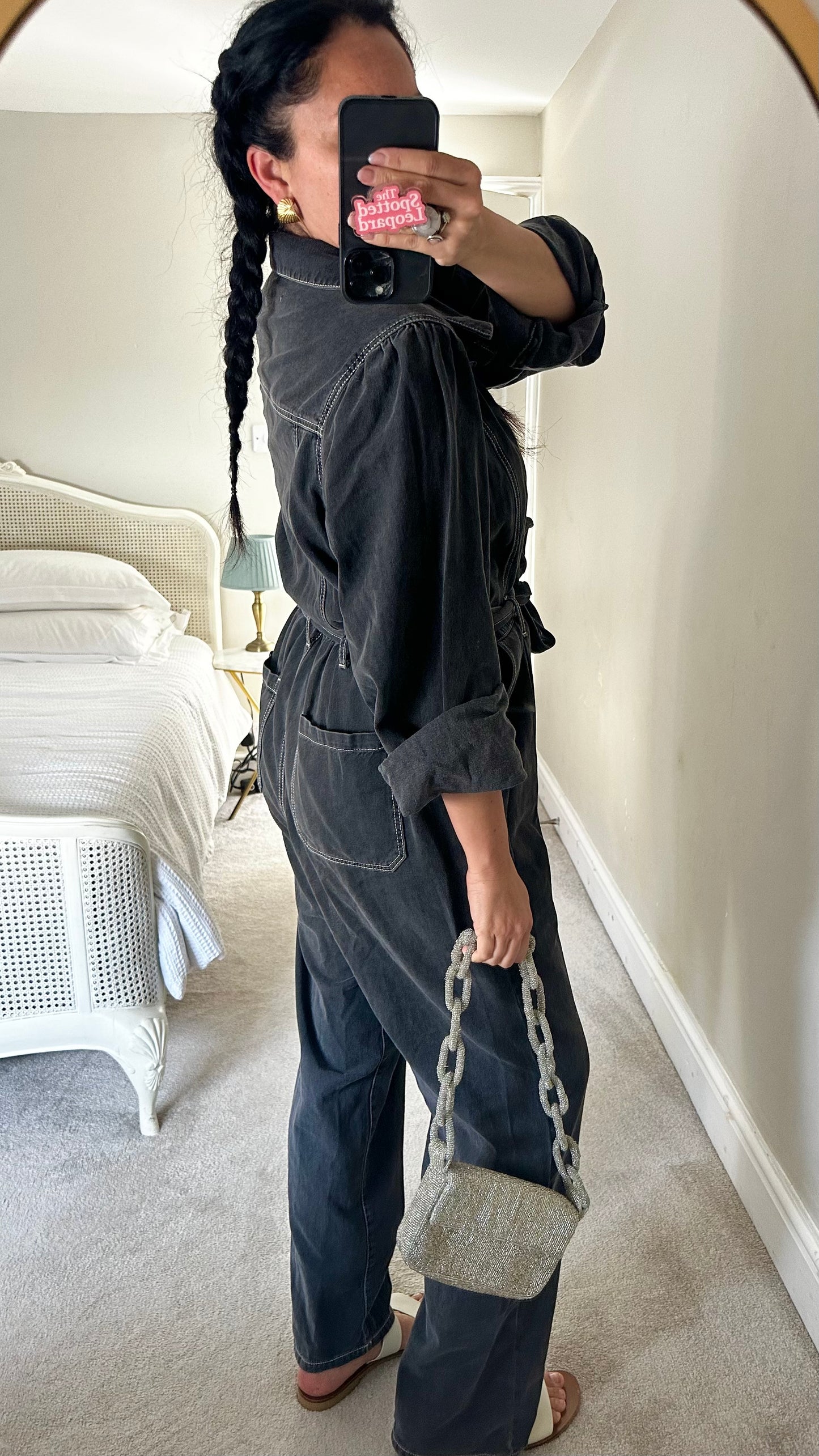 Oliver Bonas black charcoal grey jumpsuit playsuit trousersuit medium UK 14 vgc