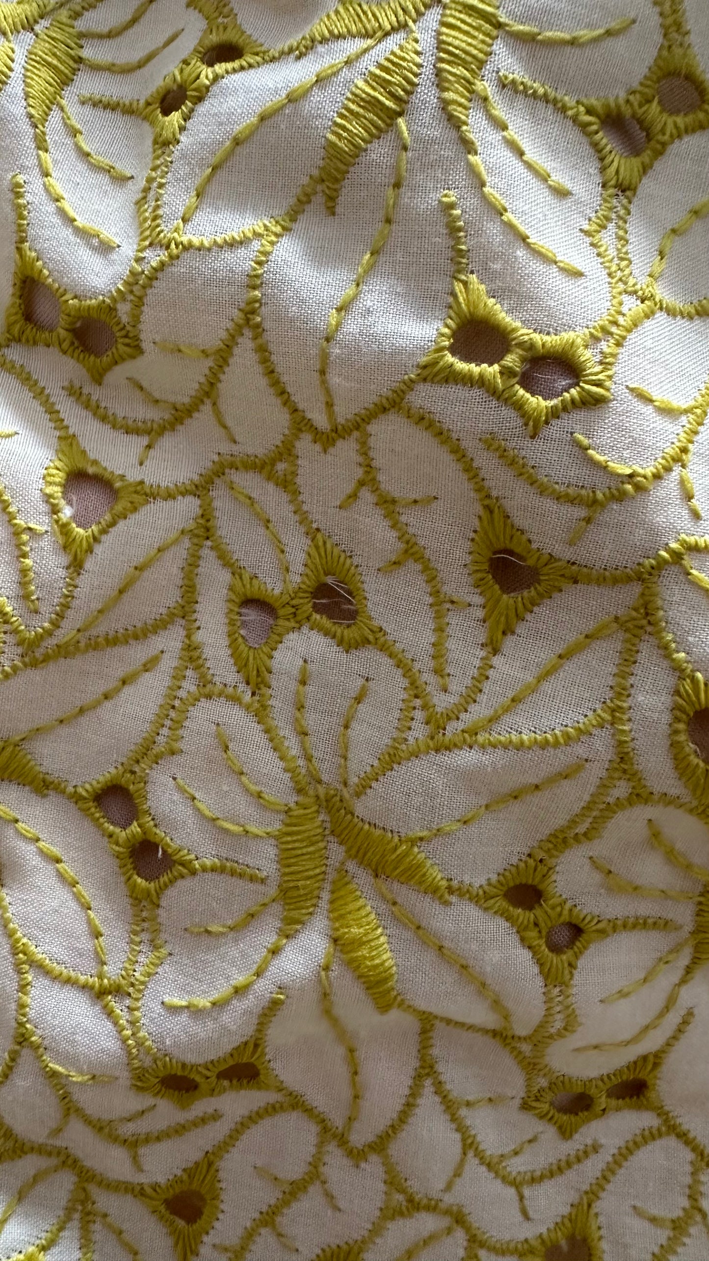 Object acid yellow embroidered floral event races wedding guest dress medium UK 10-12